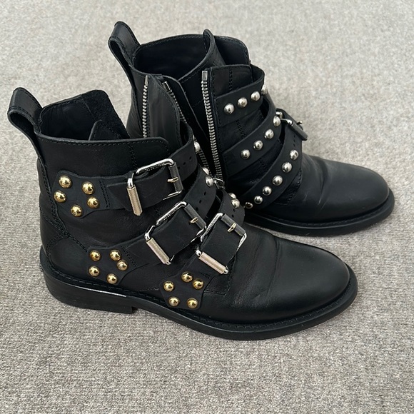Zadig & Voltaire Black and Gold Studded Combat Boots 39 - Picture 1 of 6